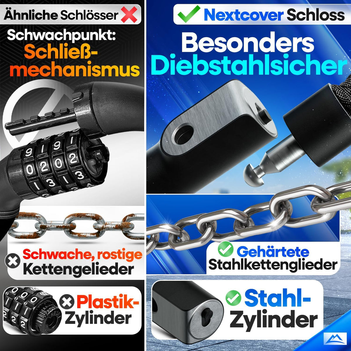NEXTCOVER® Cadenas pour vélo LockOne avec clé - haute sécurité - robuste et durable - 3 clés