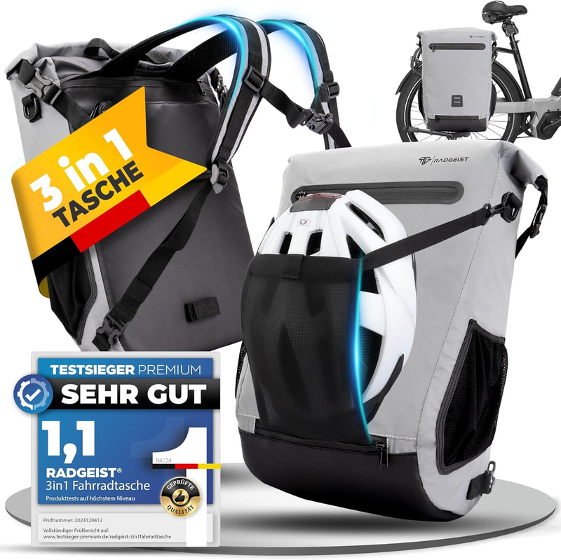 RADGEIST sacoche vélo pour porte-bagages I sacoche vélo & sac à dos I sacoche vélo 100% étanche (réfléchissant)