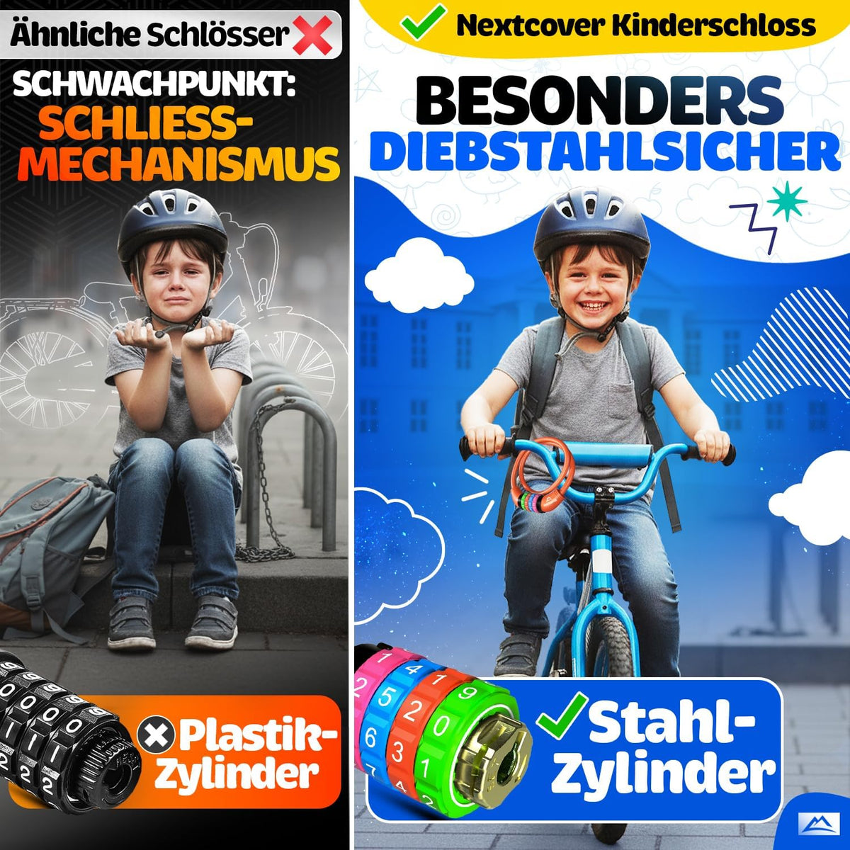 NEXTCOVER® Cadenas à vélo pour enfants - Code numérique à 4 chiffres - Cadenas à combinaison pour vélo avec chiffres colorés - Cadenas pour scooter Extra robuste et sûr - Rouge