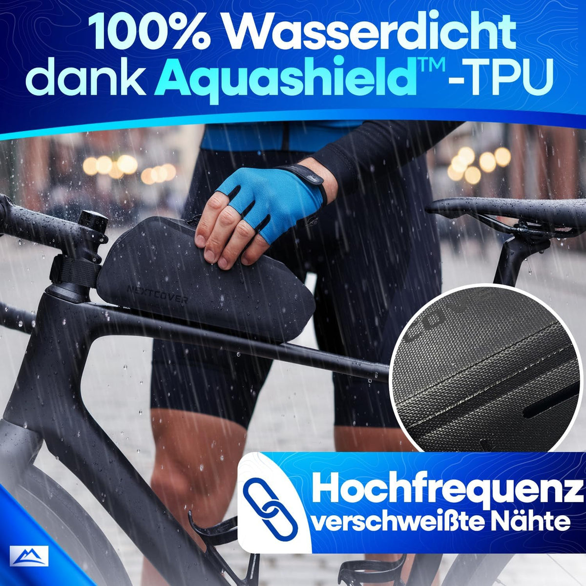 Sacoche de tube supérieur Nextcover® Bikepacking - À visser - 100% Étanche - Cadre compact - Pour vélo gravel, vélo de route, VTT - Noir