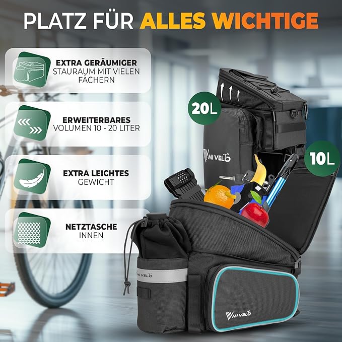 MIVELO Pannier - Imperméable et réfléchissant - 20 litres - Noir réfléchissant