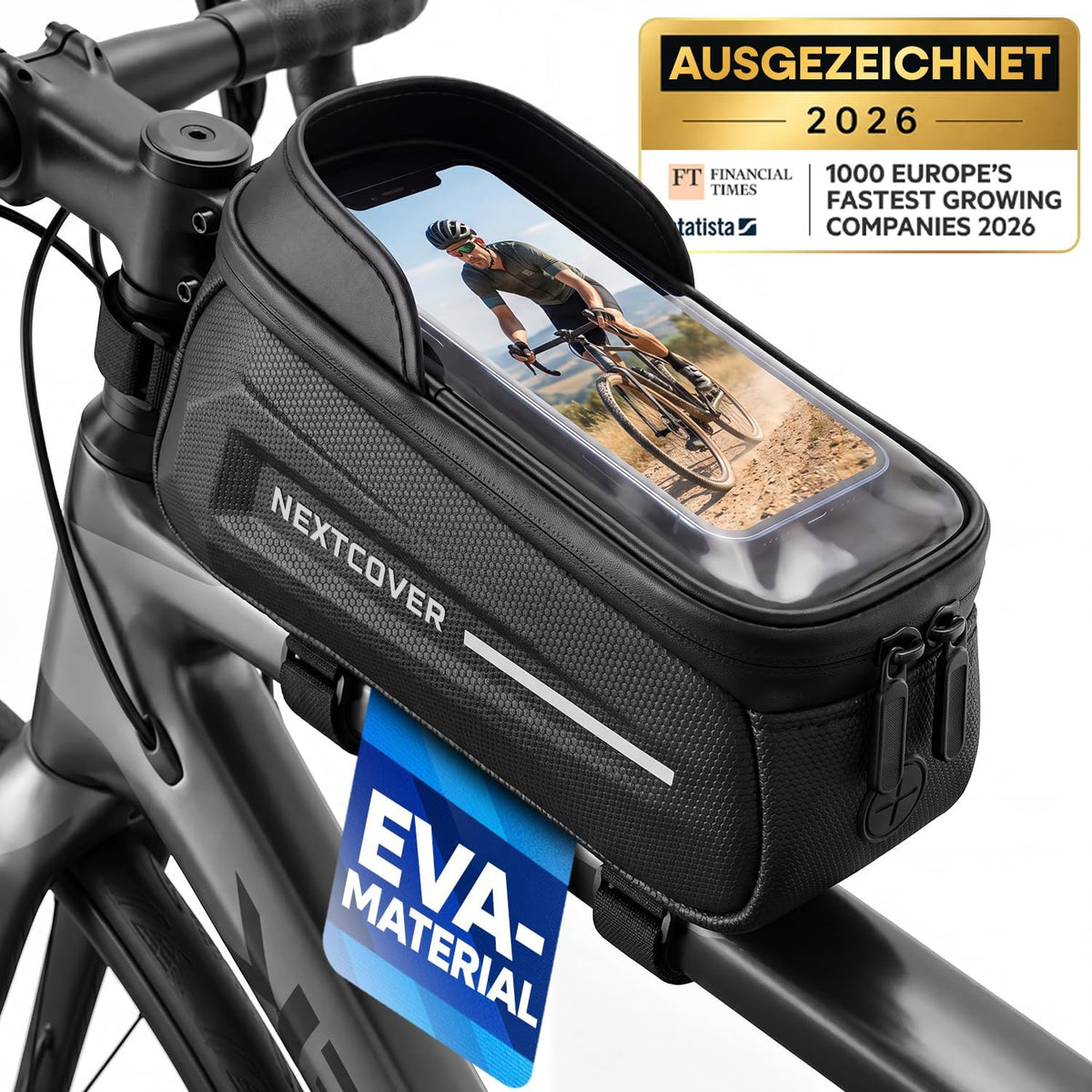 Sacoche de tube supérieur Nextcover® Bikepacking - À visser - 100% Étanche - Cadre compact - Pour vélo gravel, vélo de route, VTT - Noir