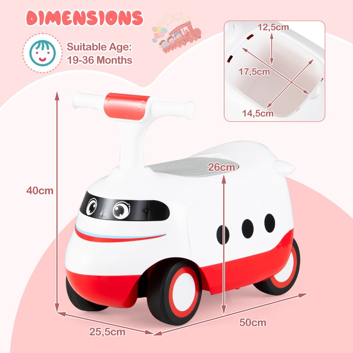Voiture à pousser Coast pour tout-petits - avec klaxon et compartiment de rangement - blanche