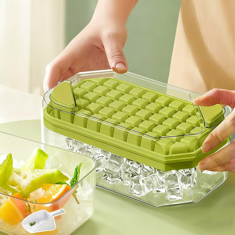 Moule à glaçons BJ vert à double paroi et à bords inclinés, 100 compartiments, bac à glaçons en plastique