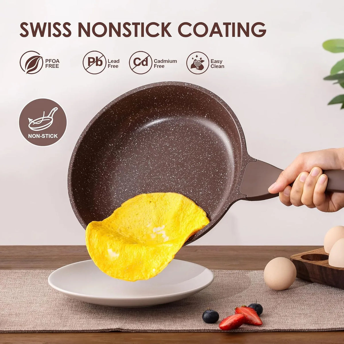 Ensemble de casseroles antiadhésives SENSARTE, 13 pièces - Brun caramel - Revêtement granit, sans PFOA