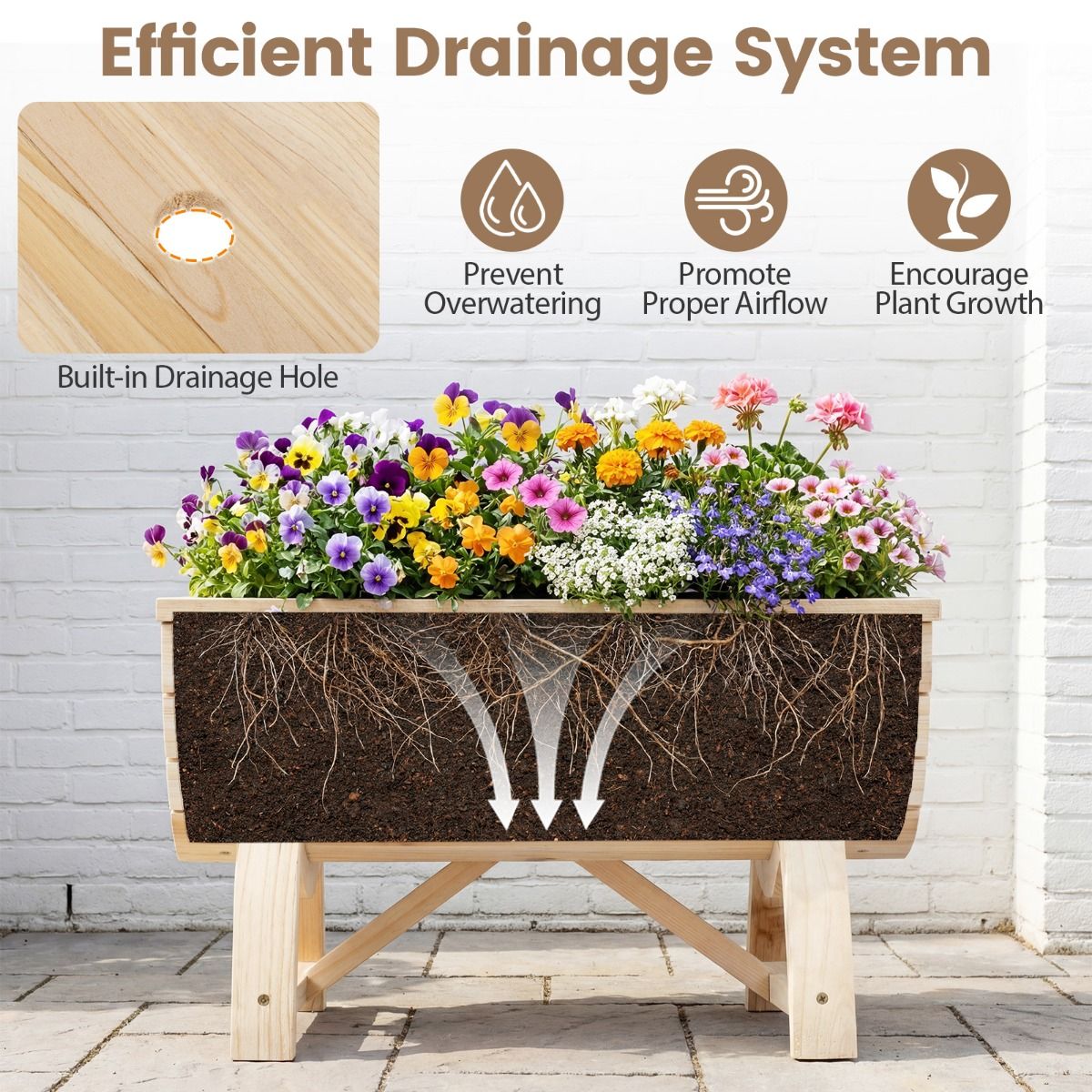 Lot de 2 jardinières surélevées Coast - Bois de pin - Avec trou de drainage - Naturel