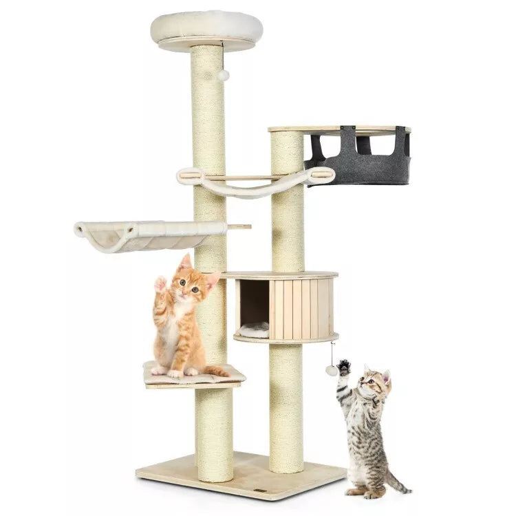 Arbre à chat Coast - griffoir - Max 15 Kg - 75 x 56 x 197 cm - Beige