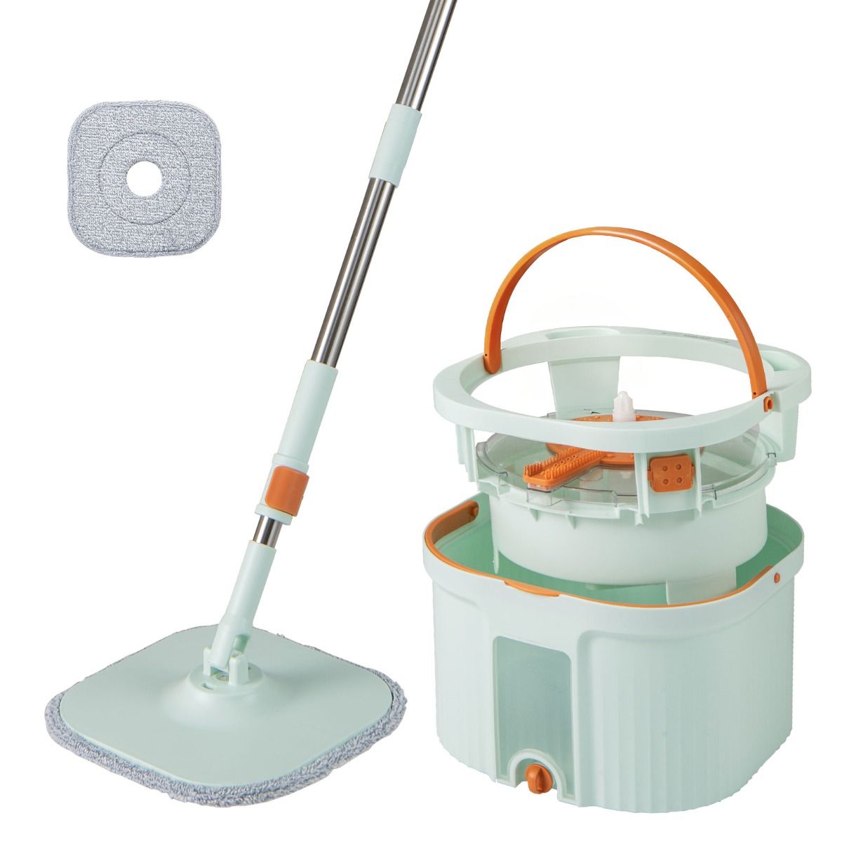 Kit de nettoyage et de seau Coast - Tête de balai à franges pivotante à 360° - Séparation de l'eau propre et de l'eau sale - Vert clair
