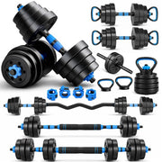 Sportfloww Dumbbells 28,5 kg – Ensemble d'haltères – Ensemble de poids comprenant un kettlebell, une barre d'haltères, une barre EZ et un rouleau abdominal – Haltères réglables