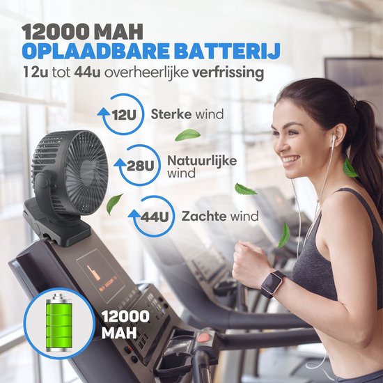 Vulpes Goods® Tech - Mini ventilateur USB PRO - Ventilateur de table rechargeable - Mini ventilateur silencieux avec télécommande - Ventilateur de poche - Petit, silencieux et sans bruit - 3 vitesses et éclairage - 12000 mAh et fonction Powerbank - Noir P
