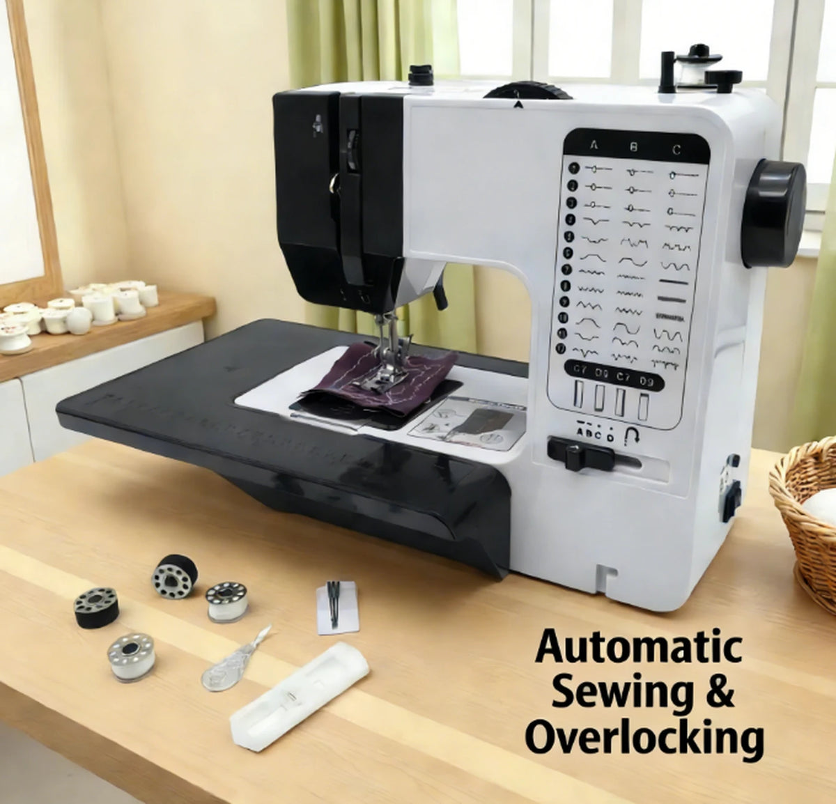Mini-machine à coudre pour usage domestique - 7,2 W - Blanc/Noir - Avec pédale et table d'extension