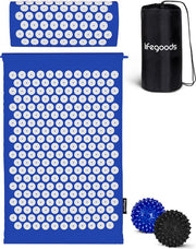 LifeGoods Tapis d'acupression avec coussin - Tapis Shakti - Tapis pour ongles avec 2 balles pour points de déclenchement - 66x40x2cm - Bleu/Blanc