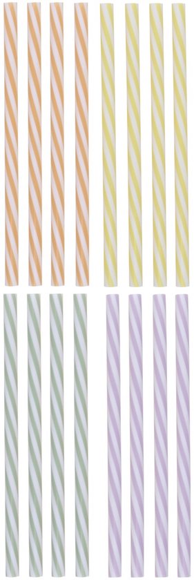 Alpina Straw 20pc 4as - Lot de 20 pailles - Plastique - Lavables au lave-vaisselle - Idéales pour les boissons froides - Longueur : 22 cm - 4 couleurs rayées (orange, jaune, vert, violet)