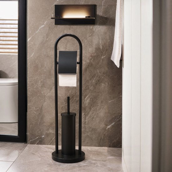 Porte-rouleau de toilette Ceruzo Freestanding - Acier inoxydable noir - Porte-rouleau de toilette de luxe - Hauteur 80 cm - Design moderne