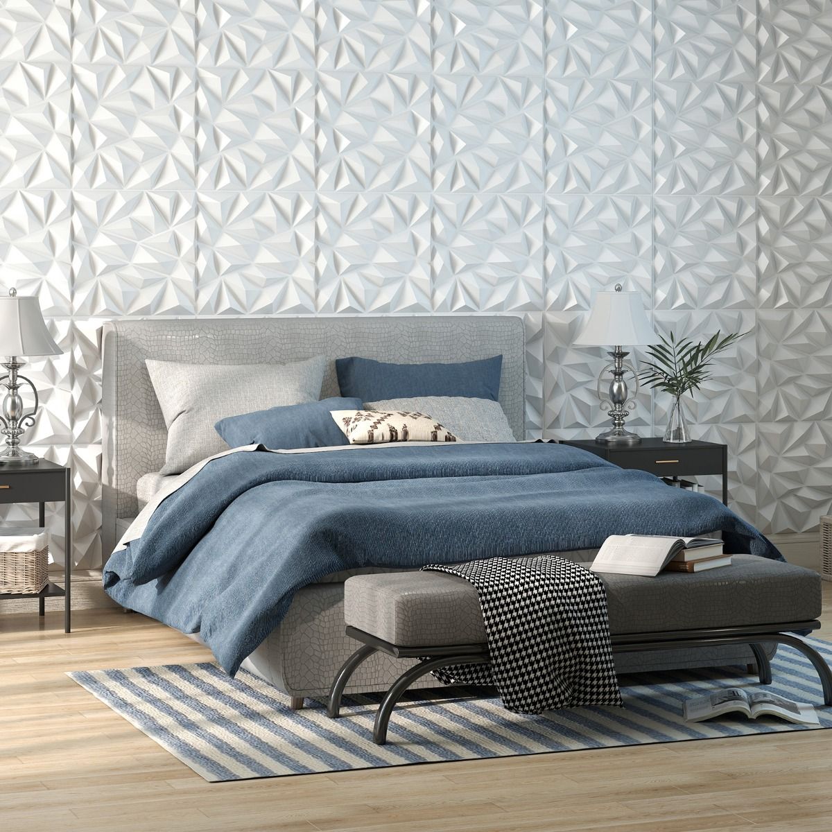 Panneaux muraux Coast 3D - motif en losange - autocollants - blancs 50 x 50 cm, 40 pièces, 10 m²