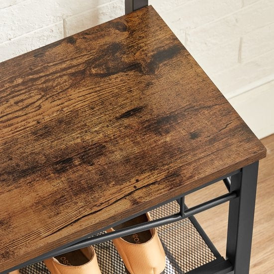 O'DADDY® kapstok staand – kapstokken - kapstok met schoenenrek – kapstok bruin - garderoberek - garderoberek met kapstok - garderoberek met schoenenrek - 15 haken 2 laags schoenenrek 6 paar - garderoberek - 80 x 32 x 178,5 cm