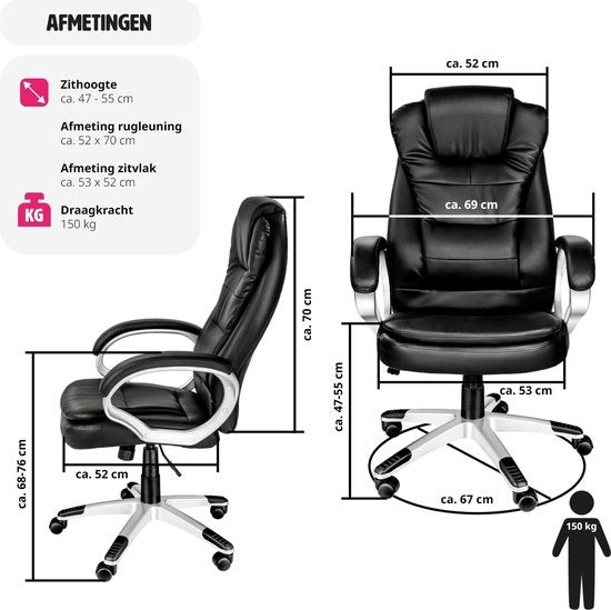 Tectake Luxury Design Office Chair - Noir - Cuir synthétique - Réglable - 400578