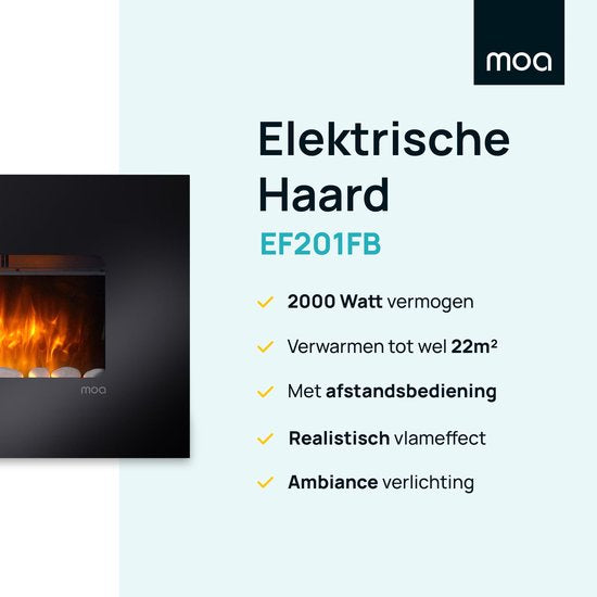 MOA Atmosphere Fireplace Electric - Cheminée avec télécommande et Ambilight - Poêle - 2000W - Noir