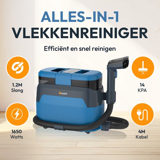 Nettoyeur de tapis BOLLIT 5-en-1 PRO 1650 W - Nettoyeur à vapeur et détachant - Vapeur à 100 °C - Nettoyeur de canapés - Nettoyeur de meubles - Nettoyeur à vapeur portable - Nettoyeur de matelas - Nettoyeur de fauteuils - Nettoyeur pour voiture, canapé, s