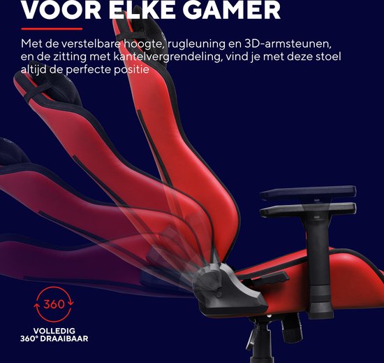 Trust GXT 714R Ruya - Fauteuil gaming ergonomique - Accoudoirs 3D - Tissu respirant et cuir PU - Jusqu'à 150 kg - Rouge