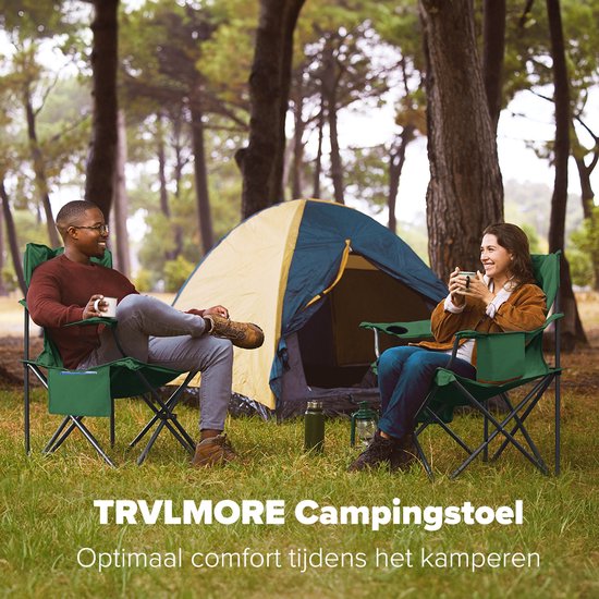 TRVLMORE Chaises de camping XL - pliables - 2-Pack - Capacité de charge 150KG - Sac de transport inclus - Chaise pliante - Chaise de pêche - Chaise de camping - Chaise pliante - Vert