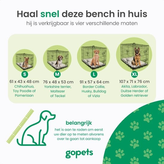 Gopets Dog Bench Foldable S - Banc - Pour chiens - Coussin pour chien inclus - 2 portes - 61 x 43 x 48 cm