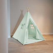Tente tipi Sunny Alba vert pastel - Tente de jeu wigwam avec fenêtres - 120 x 120 x 160 cm - avec coussin et tapis