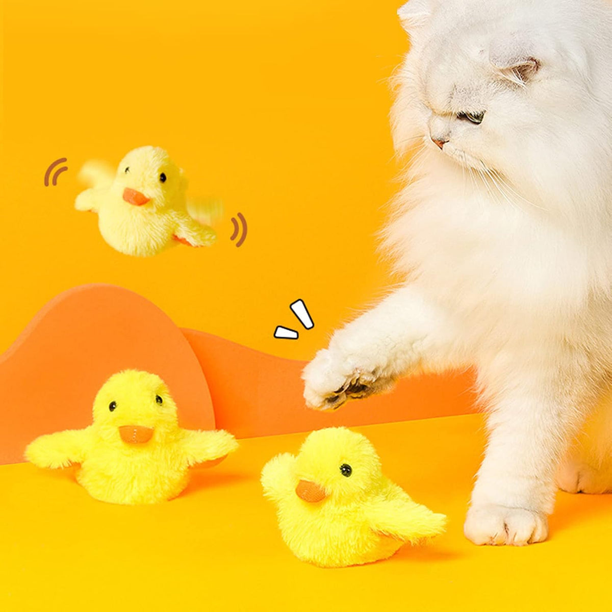 Jouet interactif pour chat Tnfeeon en forme de canard - Ailes mobiles et sons - Rechargeable par USB - Jaune