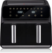 Alpina Double Airfryer XXL - Friteuse à air chaud 2x4 L - Air Fryer avec écran tactile numérique - Four à air chaud pour 6 personnes et plus - 8 programmes de cuisson - Mode Sync - Fonction minuterie