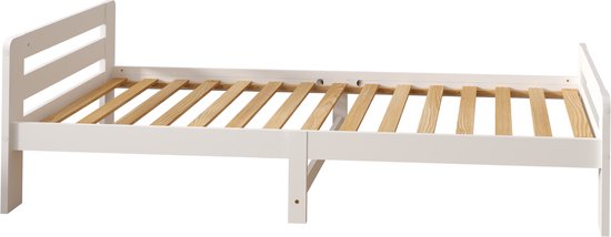 Lit d'enfant Sunny Olla – 200 x 90 – 205,5 x 98 x 61 cm – Lit pour tout-petits (filles et garçons) – 100 % bois certifié FSC – Avec sommier à lattes – Matelas non inclus – Blanc