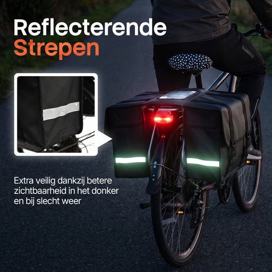 Sacoches de vélo doubles Brixy - Sacoches de vélo imperméables - 45 L - Avec bandes réfléchissantes - Vélo électrique - Noir