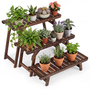 Ensemble de 3 supports pour plantes Coast - 3 niveaux - bois de pin carbonisé - marron