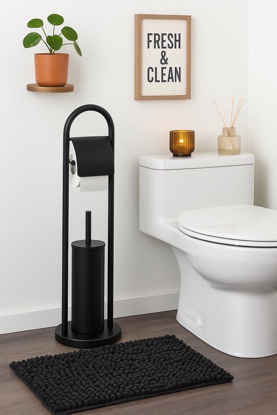 Porte-rouleau de toilette Ceruzo Freestanding - Acier inoxydable noir - Porte-rouleau de toilette de luxe - Hauteur 80 cm - Design moderne