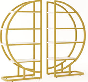 Étagère à livres Ligterra Rond - 2 modules semi-circulaires - Métal doré avec étagères blanches - 120 x 30 x 130 cm