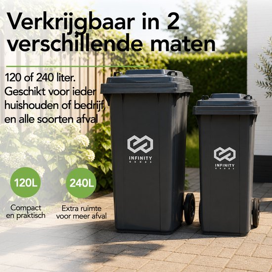 Infinity Goods Kliko 120 L - Conteneur à déchets - Conteneur à roulettes - Mini-conteneur en plastique - Avec roues - Gris