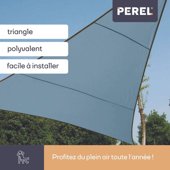 Toile d'ombrage Perel, hydrofuge, 3,6 x 3,6 x 3,6 m, 160 g/m², polyester, forme triangulaire, gris clair