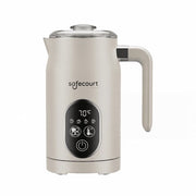 Safecourt kitchen Mousseur à lait électrique - 100% sans PFAS - Affichage et contrôle de la température - 4 en 1 - 350ml - Beige