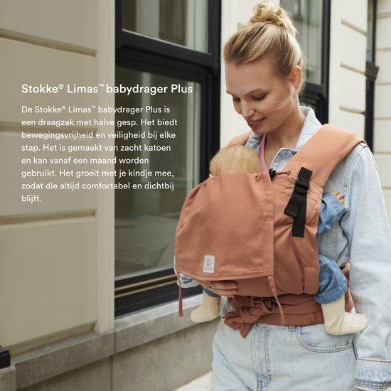 Stokke Limas Carrier Plus, Terracotta - Version 2023 (OCS) - Porte-bébé à demi-boucle - Trois positions de portage - Convient aux bébés de 1 mois / 4 kg à 18 kg