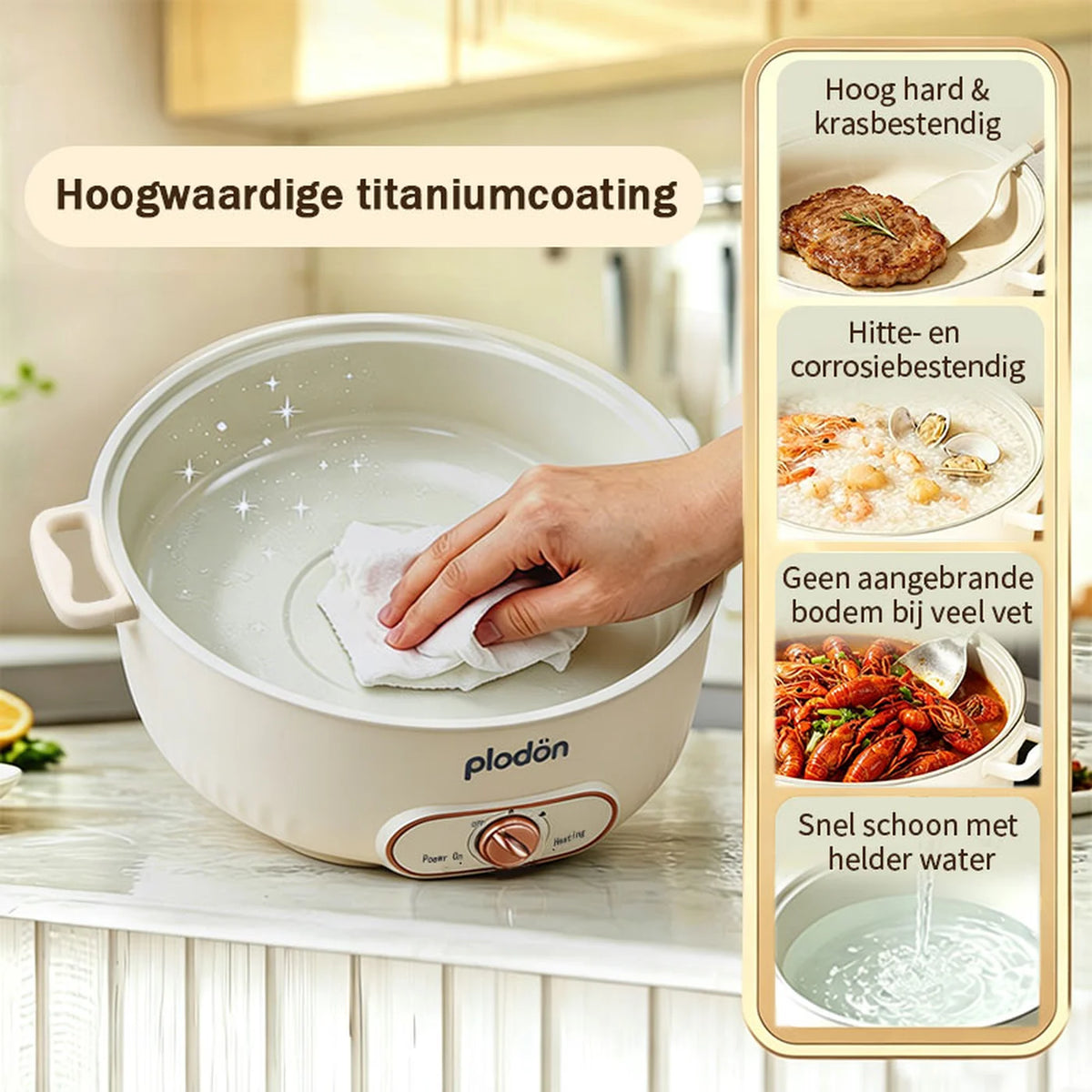 Marmite électrique Plodon 7 litres – Marmite multifonctionnelle avec revêtement antiadhésif – 1 600 W – Ø 30,5 x 8,5 cm – RHG-70XVv