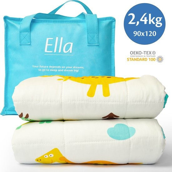 Ella® Couverture lestée Enfant 2.4kg - 90 x 120cm - Couverture lourde - OEKO-TEX Coton - Dino