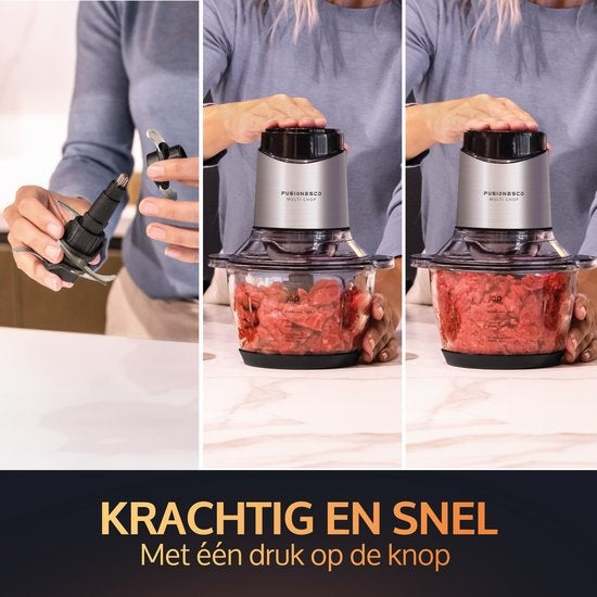 JAP Appliances Multi Chop - Hachoir avec bol en verre (1.2 litres) - Broyeur à glace - Lavable au lave-vaisselle - Hachoir à aliments - 6 lames - 400W