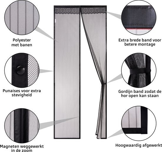 O'DADDY® Rideau de porte - Rideau anti-mouches - Magnétique - Moustiquaire de porte Deluxe 92 x 230 cm - Noir Hor - Rideaux de porte