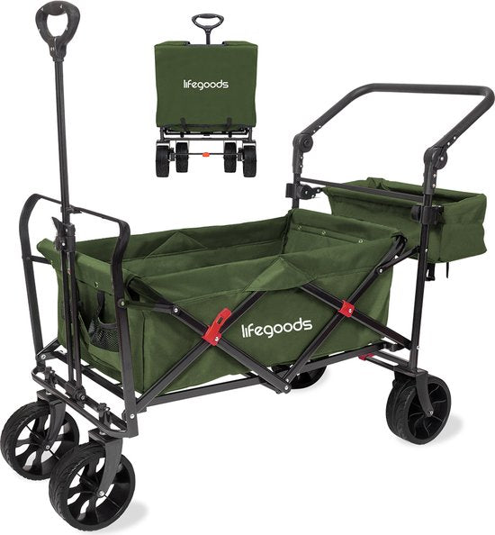 LifeGoods Wagon - roues pivotantes - système de freinage - jusqu'à 120 kg - 120 x 61 x 80 cm - vert