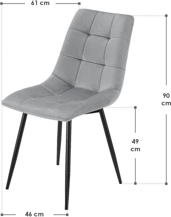 Chaises de salle à manger en acier Blanca - Lot de 2 - Velours - Gris clair