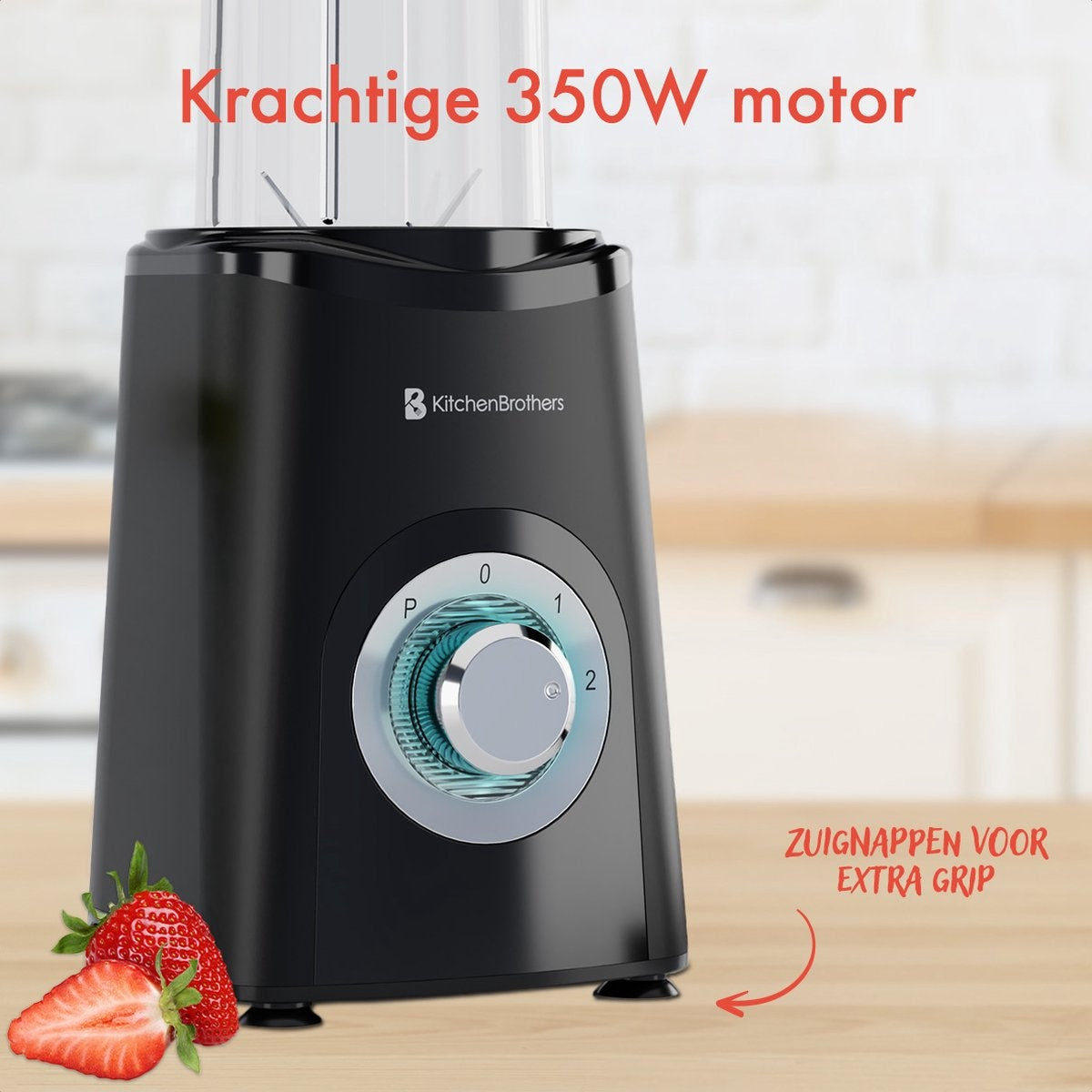 Blender - KitchenBrothers - 2-en-1 - 350 W - 4 tasses 600 ml/300 ml - Smoothie  - Mini Blender - Noir
