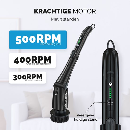 Joyware Brosse de nettoyage électrique Pro - Brosse à récurer - Brosse à récurer avec manche - Machine à récurer - Machine à nettoyer - Noir - 7 embouts