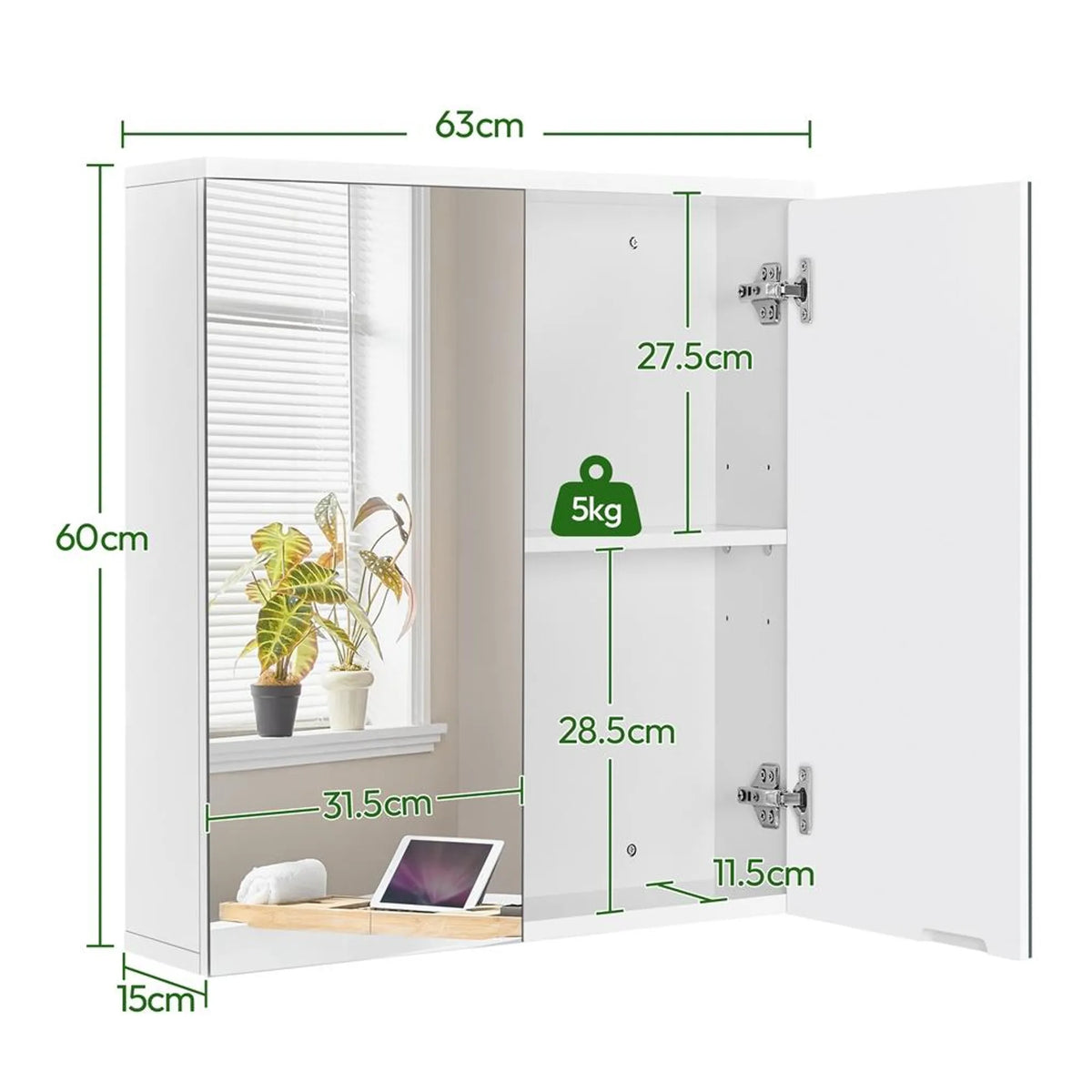 Yaheetech : élégante armoire de salle de bains avec miroir, 63 x 15 x 60 cm – Blanc frais – MDF et verre