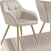 tectake® Velvet Chair - Chaise de salle à manger en velours matelassé, chaises de cuisine modernes, fauteuil confortable pour le salon, la salle à manger, la salle de séjour - taupe / gold