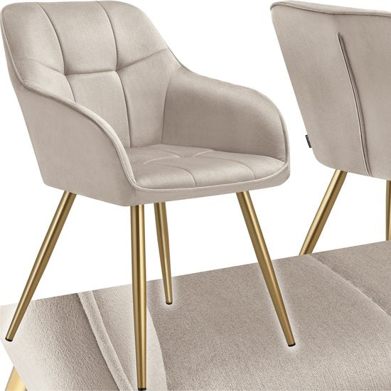 tectake® Velvet Chair - Chaise de salle à manger en velours matelassé, chaises de cuisine modernes, fauteuil confortable pour le salon, la salle à manger, la salle de séjour - taupe / gold
