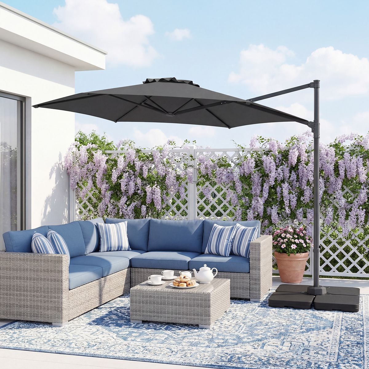 Parasol suspendu Coast - pivotant à 360° - avec ouverture d'aération - beige/gris - 3 mètres